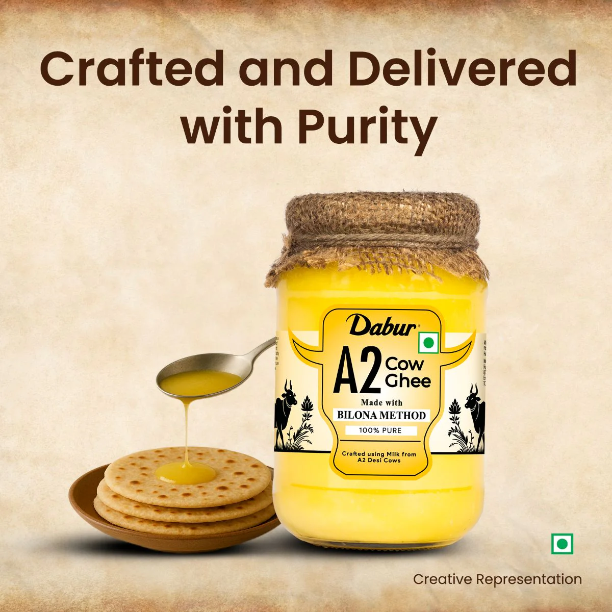 Dabur A2 Cow Ghee | Rich in Vitamin A & Antioxidant | Bilona method | Helps balance Vata & Pitta Dosha | Made from desi cows Milk - Image 4