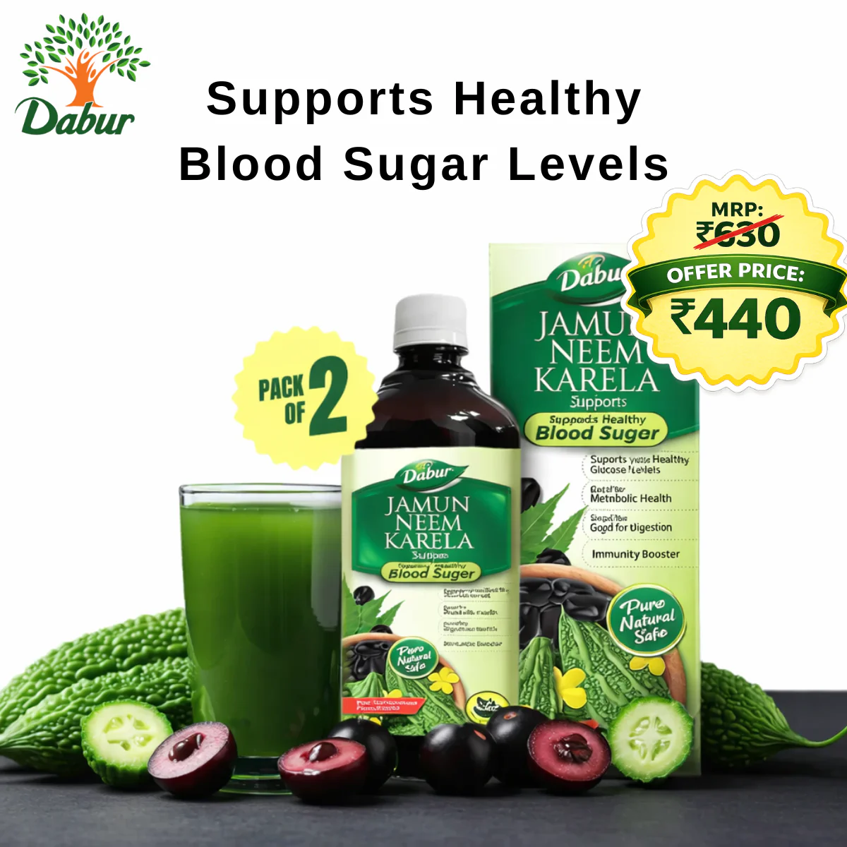 Dabur Jamun Neem Karela Juice | Control Blood Sugar Levels and Bad Cholesterol | Metabolic & Digestive | Diabetic Care - Image 4